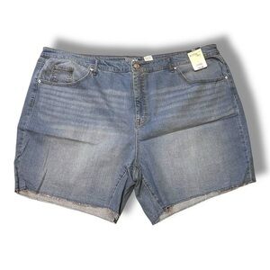 🆕 NWT Women’s 26w Terra & Sky Light Wash Raw Hem Extra High Rise Jean Shorts